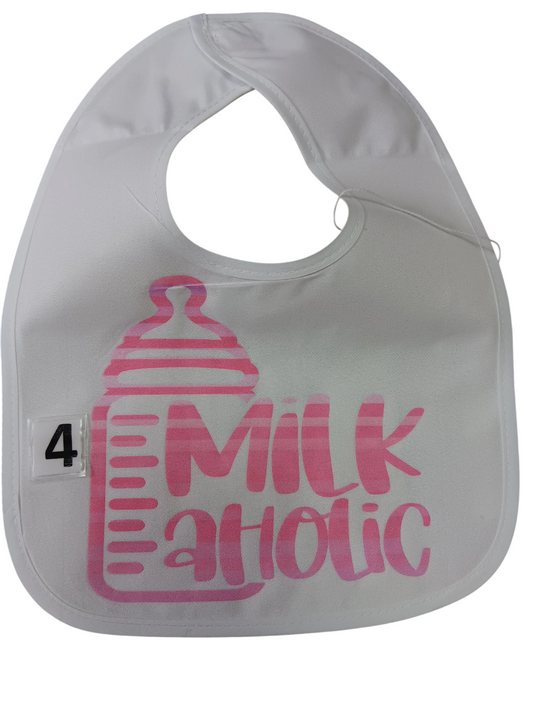 Milkaholic bib , printed.