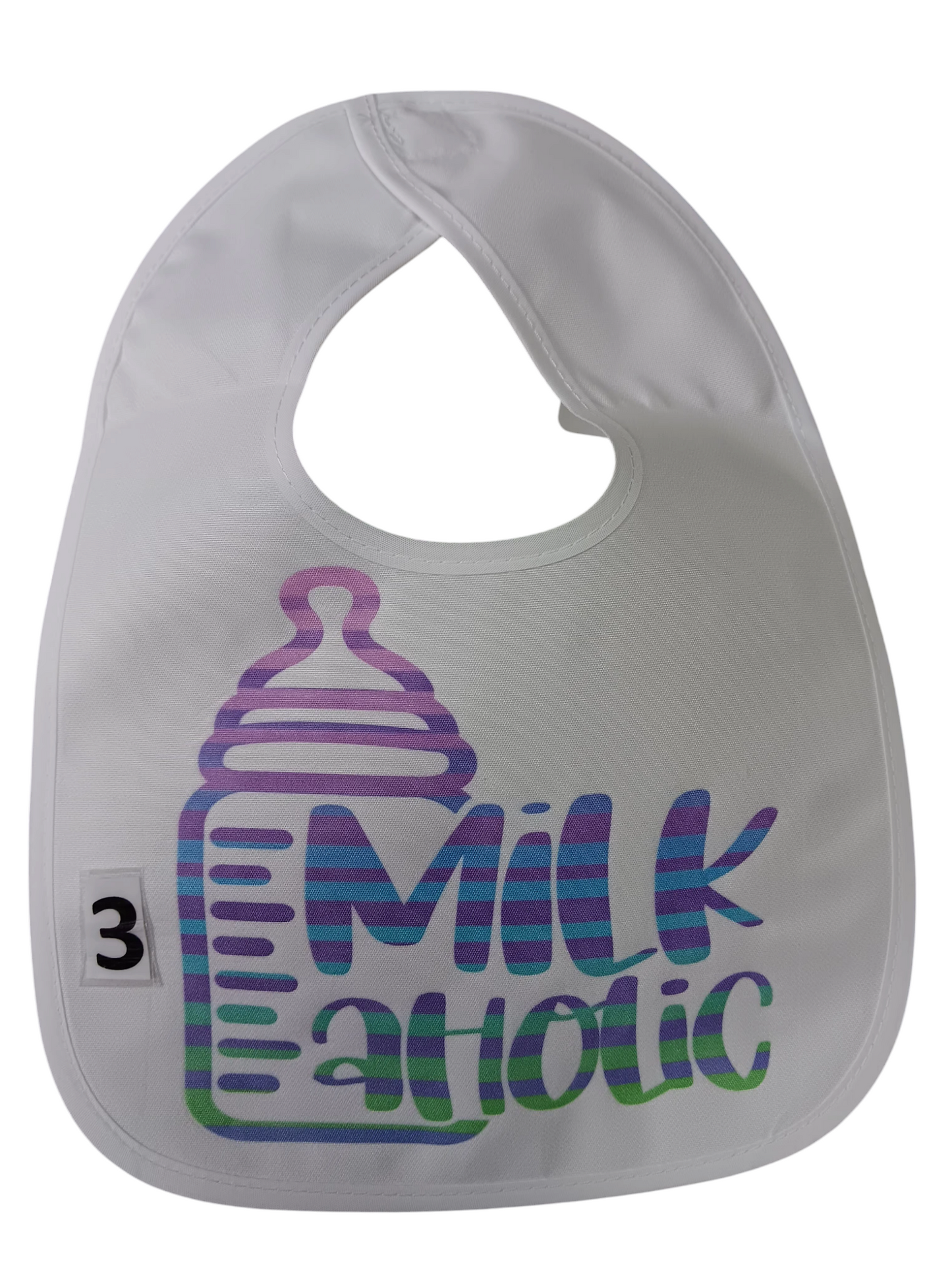 Milkaholic bib , printed.