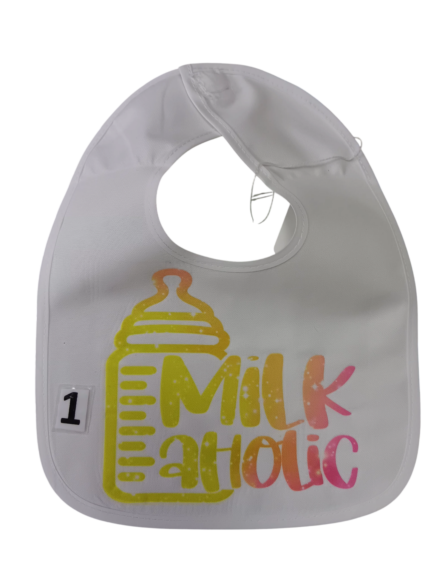 Milkaholic bib , printed.