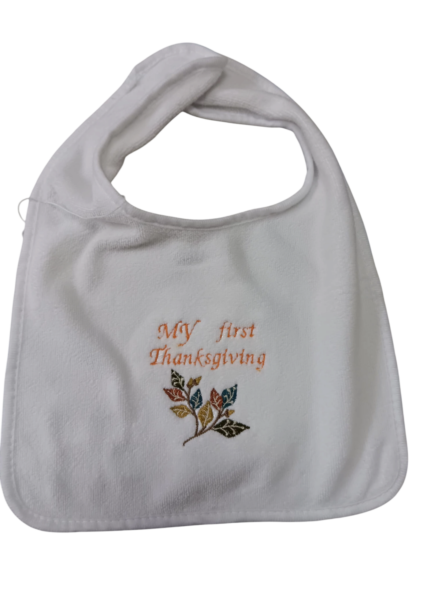 My first  Thanksgiving embroidered Bib