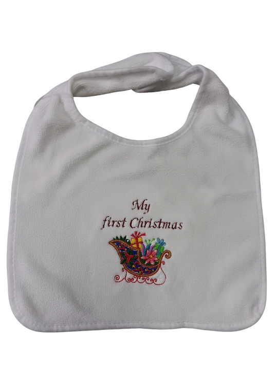 My First Christmas embroidered bib.